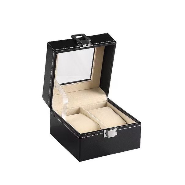 Black Faux Leather Watch Storage Box With Lock - 2/3/5/10/12 Slot Organizer, Glass Top, Soft Lining, Ideal For Watches, Jewelry & Accessories Display_maomaolike.com