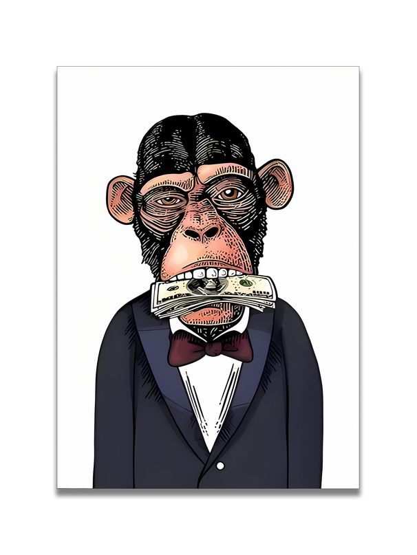 Triple-breasted Suit And Gorilla Decorative Painting; A Cynical View Of Wealth And Culture; An Attitude Of ‘see No Evil, Hear No Evil, Speak No Evil’_maomaolike.com