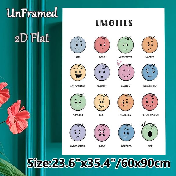 Emotions Themed Painting Poster, Soft-hued Cartoon Emotion Faces Poster, Assists In Recognizing Diverse Feelings, Ideal For Therapy Room, Office Or_maomaolike.com