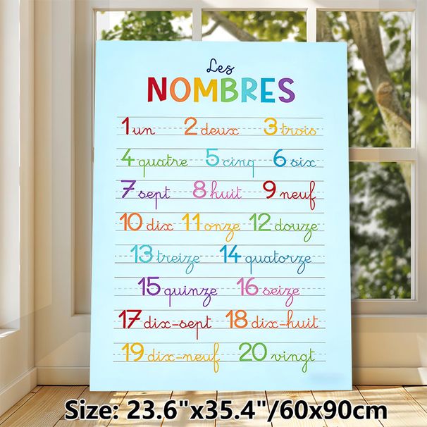 French Numbers Learning Painting Poster, Colorful Cursive Style French 1-20 Numbers Display Poster, Supports French Number Learning, Ideal For_maomaolike.com