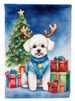 Bichon Frise Christmas Reindeer House Flag Large Porch Sleeve Pole Decorative Outside Yard Banner Artwork Wall Hanging, Polyester, House Size, Multicolor_maomaolike.com
