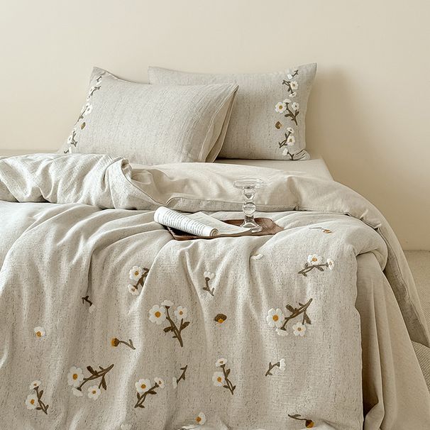 Wholesale INS Korean Linen Double Layer Gauze Towel Embroidered Pure Four-Piece Pastoral Style Soft Yarn-Dyed Full Cotton 4-Piece_maomaolike.com