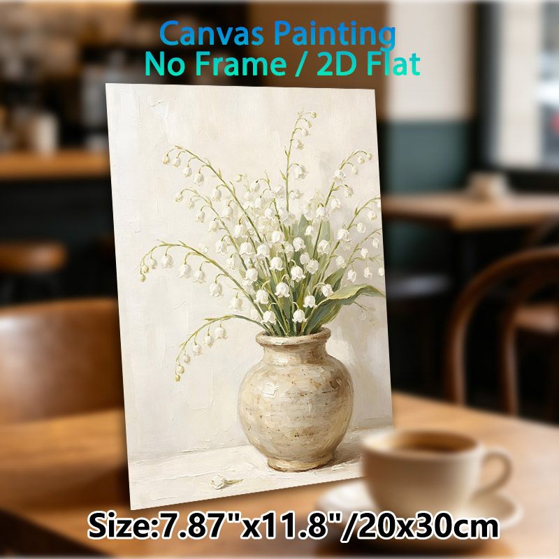 Lily Of The Valley Floral Still Life Painting Poster, Soft-hued Textured Oil Painting Style Poster, Elegant Calming Decor Ideal For Living Room_maomaolike.com