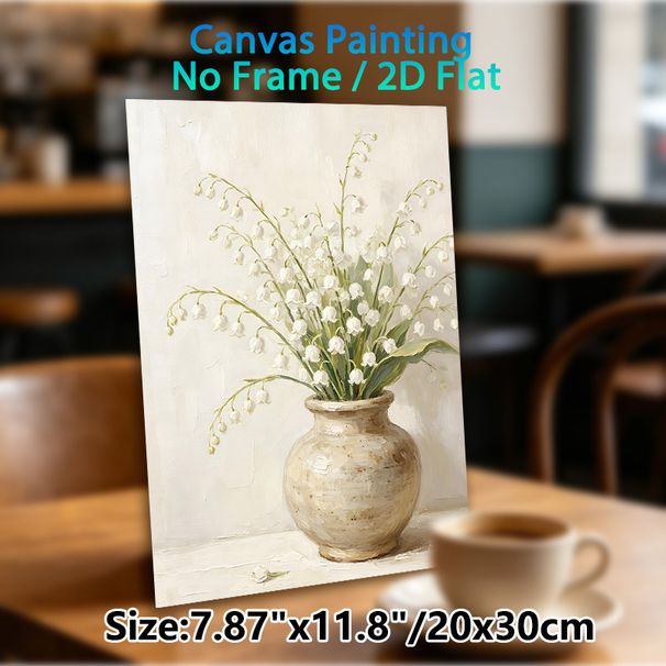 Lily Of The Valley Floral Still Life Painting Poster, Soft-hued Textured Oil Painting Style Poster, Elegant Calming Decor Ideal For Living Room_maomaolike.com