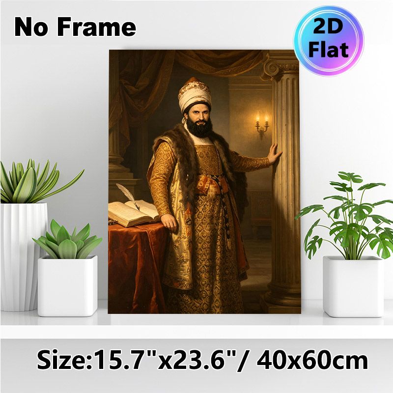 Ottoman Noble Portrait Painting Poster, Exquisite Classical Style Regally Attired Nobleman With Turban Scene Poster, Timeless Historical Artwork For_maomaolike.com