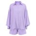 Women's Clothing temperament shirt jacquard striped puff sleeve shorts commuting design casual suit_maomaolike.com