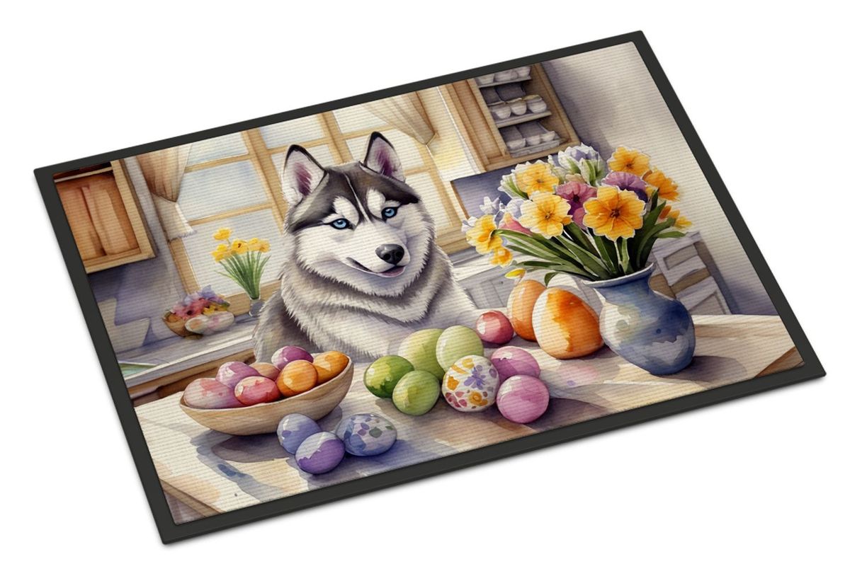 Decorating Easter Siberian Husky Doormat Front Door Mat Indoor Outdoor Rugs For Entryway, Non Slip Washable Low Pile, 24H X 36W_maomaolike.com