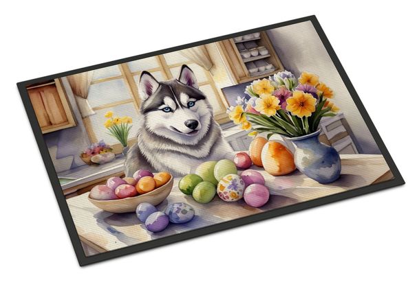 Decorating Easter Siberian Husky Doormat Front Door Mat Indoor Outdoor Rugs For Entryway, Non Slip Washable Low Pile, 24H X 36W_maomaolike.com