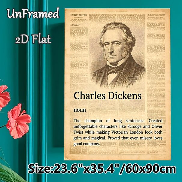 Charles Dickens Themed Painting Poster, Vintage Newspaper-style Monochrome Poster, Highlights Iconic Literary Characters & Victorian London Vibe_maomaolike.com