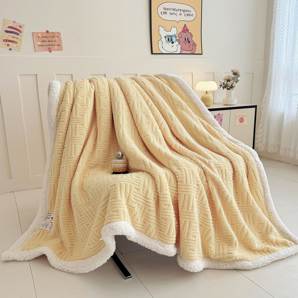 Waffle Jacquard Double-Sided Fleece Lamb Wool Blanket Export Cross-Border Exclusive_maomaolike.com