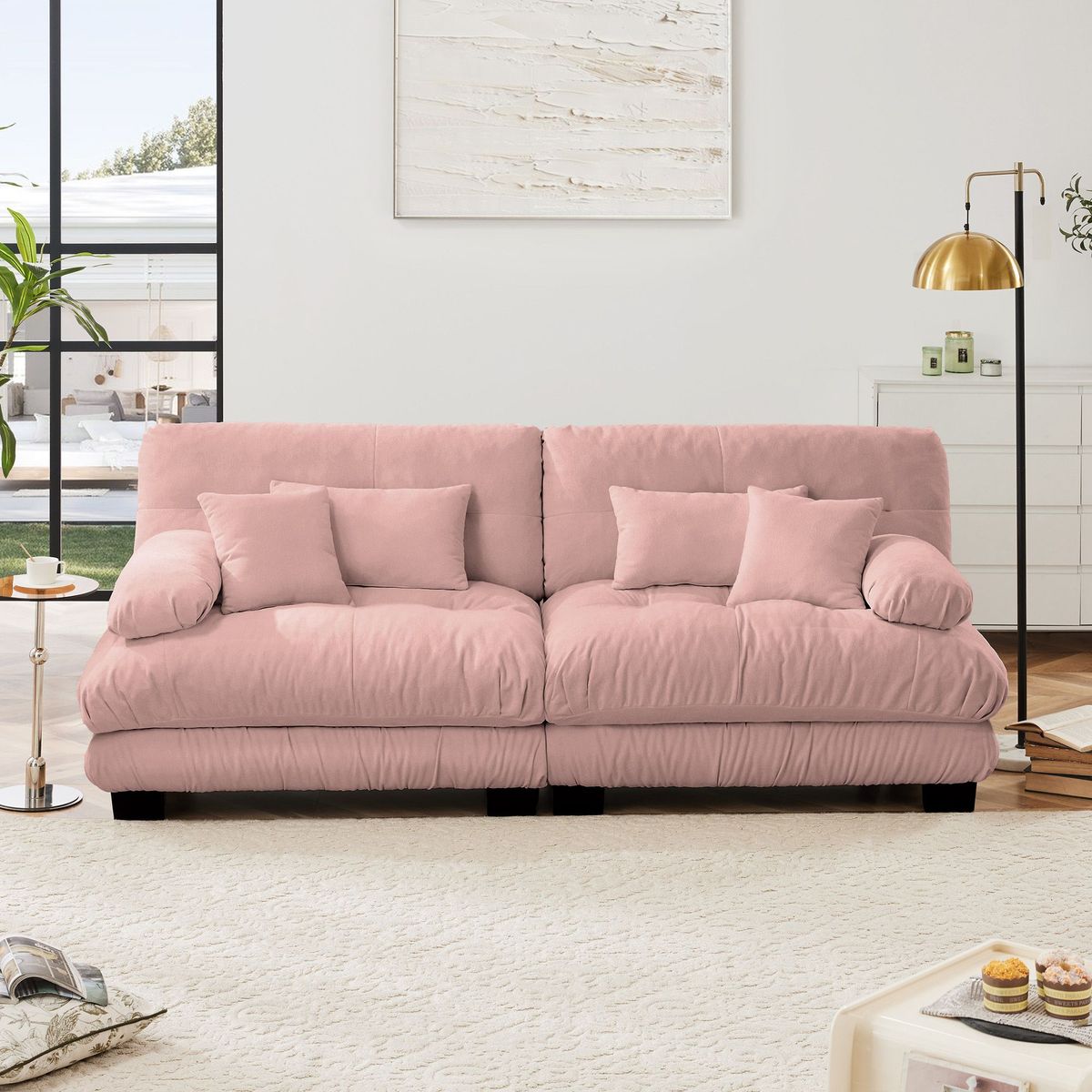 Cloud Couch 2 Seater Sofa For Living Room, Chenille 2 - Seat Sofa With 2 Lumbar Pillows And 2 Throw Pillows_maomaolike.com