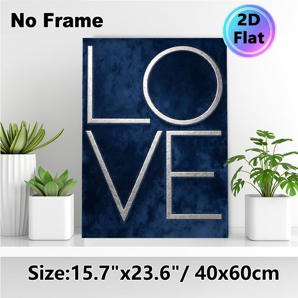 Love Themed Painting Poster, Dark Blue Textured With Crackled Metallic Silver Typography Poster, Sleek Minimalist Design, Ideal For Bedroom, Living_maomaolike.com