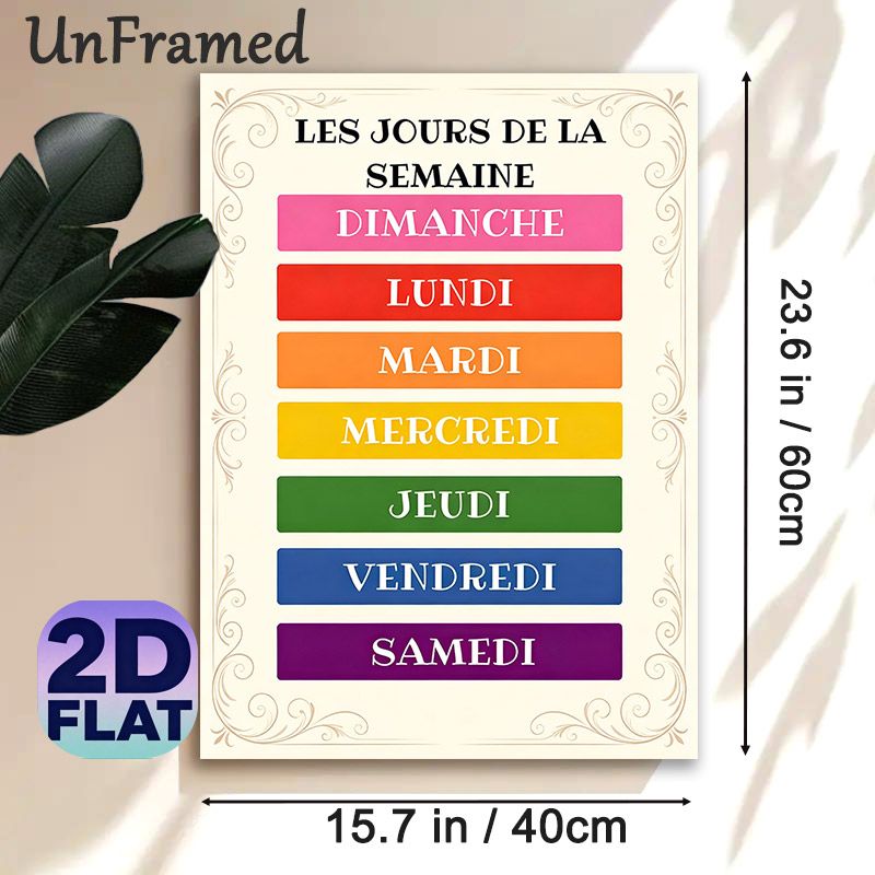 French Days Of The Week Painting Poster, Colorful Vintage Decorative Poster, Clear French Weekday Text Design, Great For French Language Learning_maomaolike.com