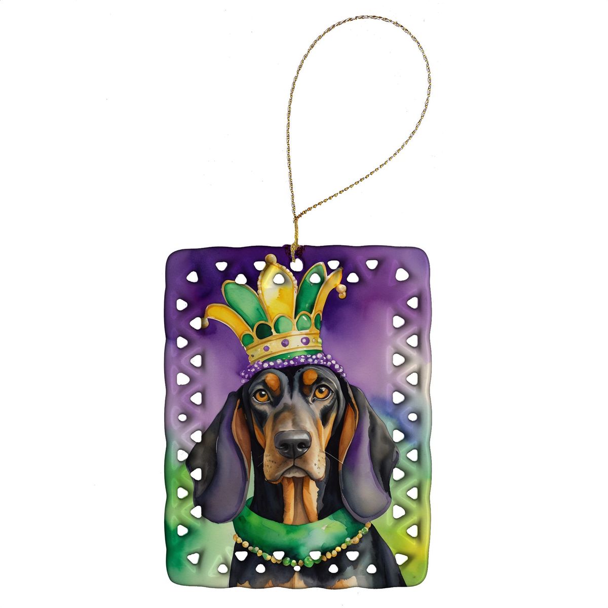 Black And Tan Coonhound King Of Mardi Gras Porcelain Ornament Christmas Tree Hanging Decorations For Home Christmas Holiday, Rectangle, Gift, Multicolor_maomaolike.com