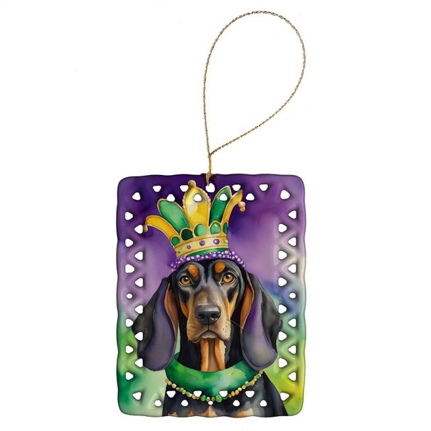 Black And Tan Coonhound King Of Mardi Gras Porcelain Ornament Christmas Tree Hanging Decorations For Home Christmas Holiday, Rectangle, Gift, Multicolor_maomaolike.com