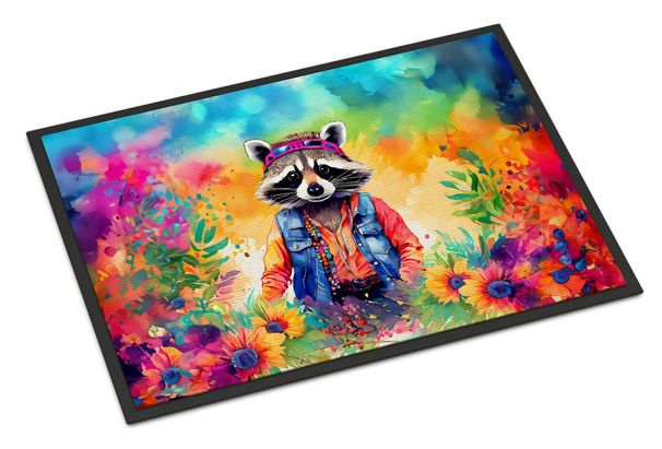 Hippie Animal Raccoon Doormat Front Door Mat Indoor Outdoor Rugs For Entryway, Non Slip Washable Low Pile, 24H X 36W_maomaolike.com