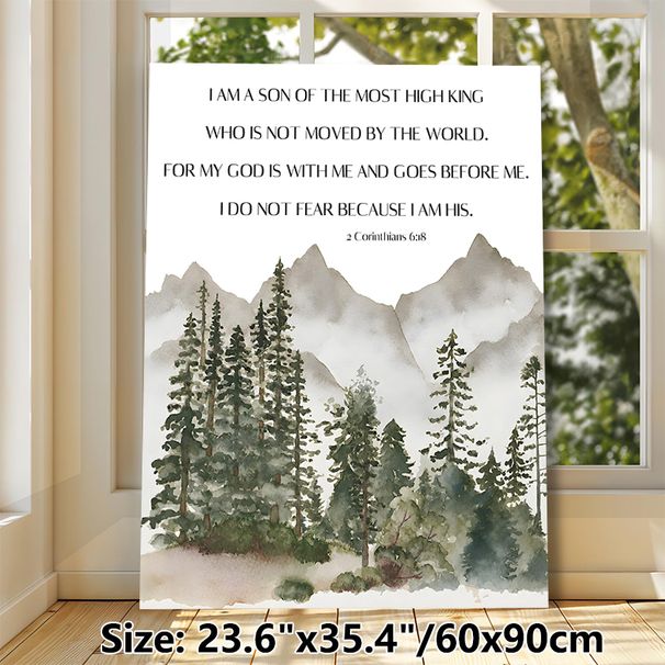 Bible Verse Mountain Forest Painting Poster, Gentle Watercolor Woodland & Mountain Scene With Scripture Poster, Inspirational Faith-based Decor_maomaolike.com