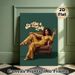 "Sit Like A Lady" Retro Themed Painting Poster, Vintage-style Poster Featuring Stylish Woman In Floral Jumpsuit Lounging On Armchair With Wine Glass_maomaolike.com
