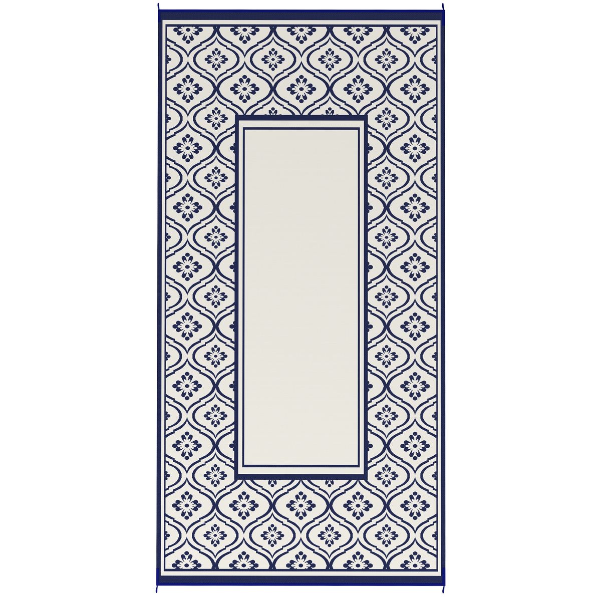 Reversible Outdoor Rug, Waterproof Plastic Straw With Carry Bag, 9 X 18, Blue & White Gourd Border_maomaolike.com