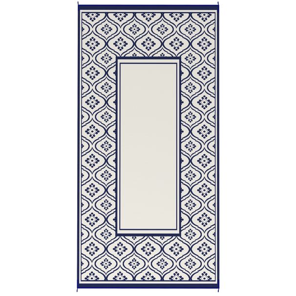 Reversible Outdoor Rug, Waterproof Plastic Straw With Carry Bag, 9 X 18, Blue & White Gourd Border_maomaolike.com