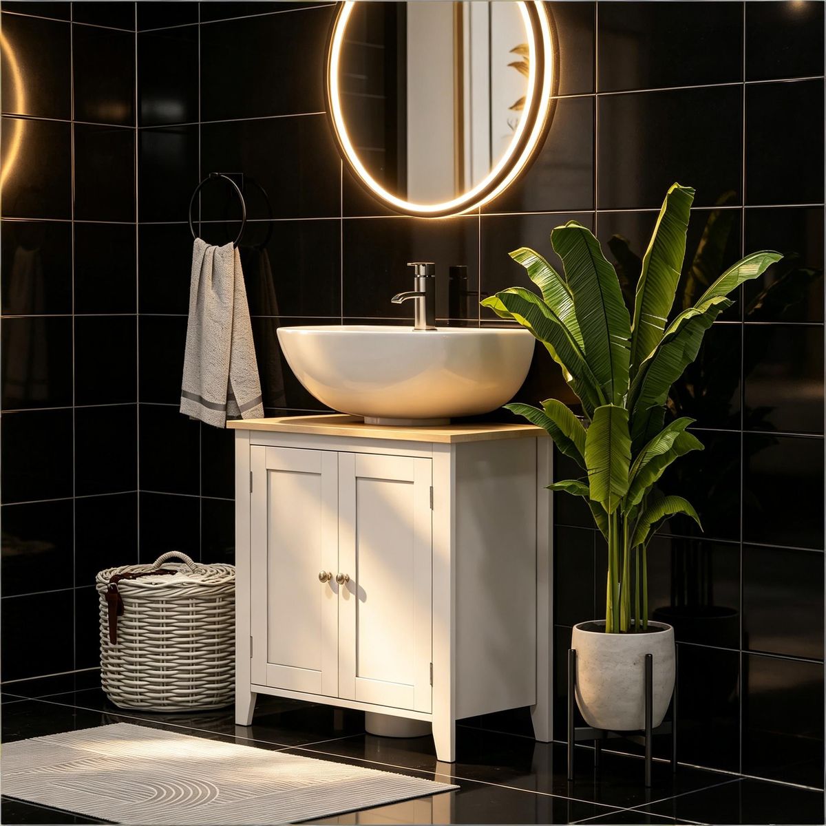 White Under Sink Cabinet With U-Shape And Adjustable Internal Shelf_maomaolike.com