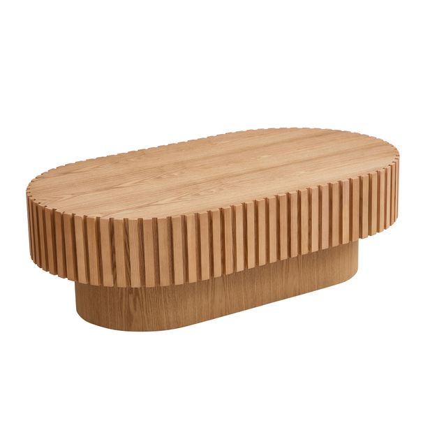 43.70Inch Modern Handcraft Drum Coffee Table Oval Coffee Table For Living Room,Small Wooden Coffee Table With Sturdy Pedestal For Office,ASH Color_maomaolike.com