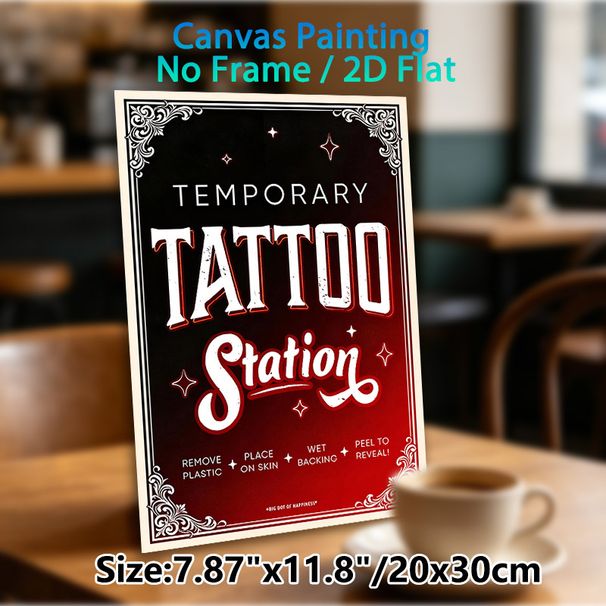 Temporary Tattoo Station Painting Poster, Vintage Retro Typographic Poster, Eye-catching Decorative Sign Suitable For Party, Event And Entertainment_maomaolike.com