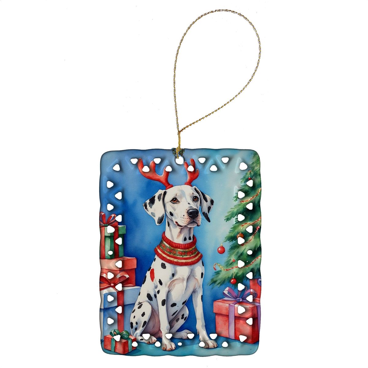 Dalmatian Christmas Reindeer Porcelain Ornament Christmas Tree Hanging Decorations For Home Christmas Holiday, Rectangle, Gift, Multicolor_maomaolike.com