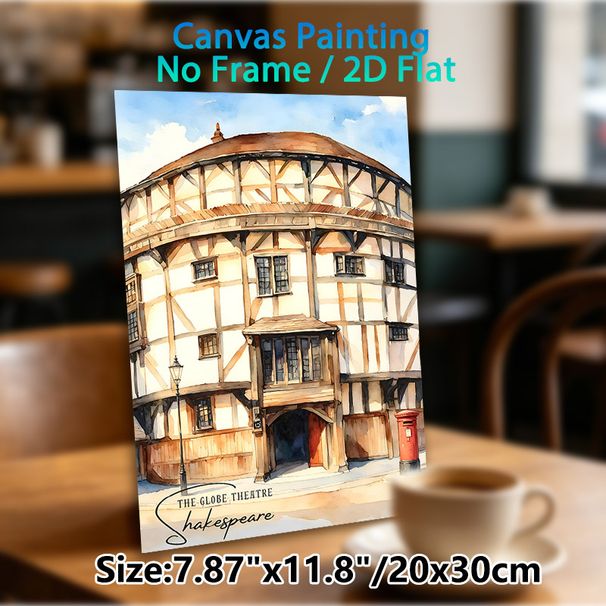 Globe Theatre Shakespeare Painting Poster, Soft-toned Watercolor Historic Building Scene Poster, Infuses Literary Charm, Perfect For Home Study_maomaolike.com