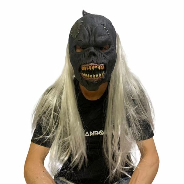 Halloween horror ghost face haunted house mask headgear ghost face devil mask haunted house scary silver haired ogre_maomaolike.com