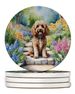 Cockapoo Spring Path Large Sandstone Coasters Pack Of 4 Absorbent Round Coasters Decor Gifts For Men Or Women, 4 In, Multicolor_maomaolike.com
