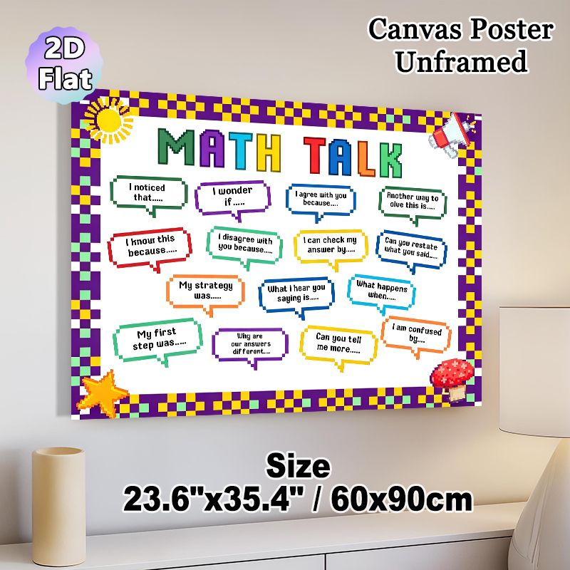 Math Talk Themed Painting Poster, Vibrant Pixel-style Math Dialogue Prompt Poster, Facilitates Structured Math Conversations, Suitable For Classroom_maomaolike.com