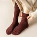 Lengthened wool socks women's stockings autumn and winter warm plus velvet padded towel socks calf high tube ladies stockings_maomaolike.com