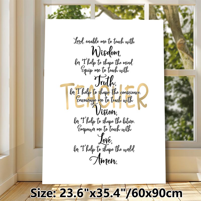Teacher Prayer Painting Poster, Elegant Black & Gold Calligraphy Poster, Inspirational Religious Message Ideal For Classroom, Teacher's Office_maomaolike.com