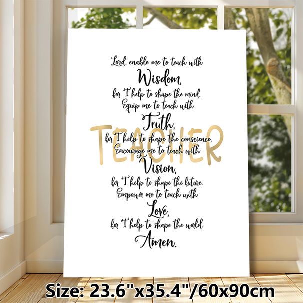 Teacher Prayer Painting Poster, Elegant Black & Gold Calligraphy Poster, Inspirational Religious Message Ideal For Classroom, Teacher's Office_maomaolike.com
