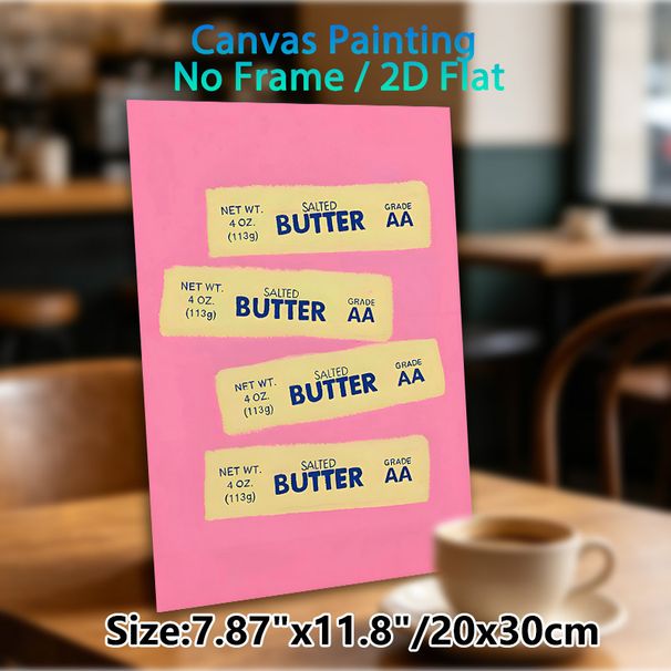Butter Label Themed Painting Poster, Vibrant Retro-style Butter Label Pattern Poster, Playful Kitchen-inspired Decor For Home Kitchen And Dining Area_maomaolike.com