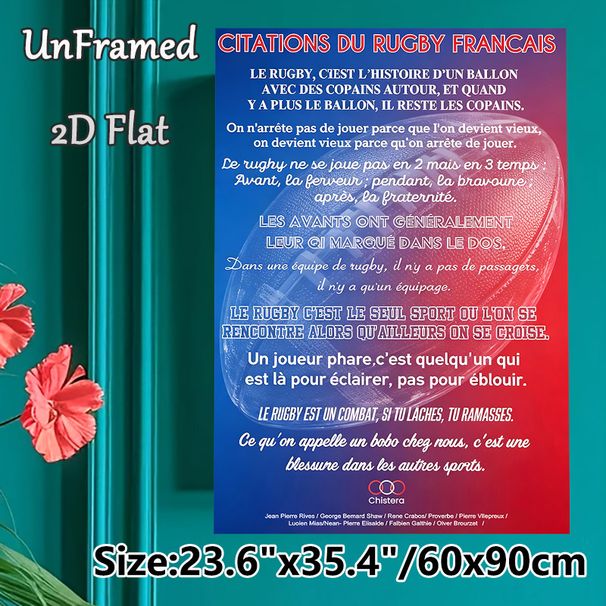 French Rugby Quotes Painting Poster, Vibrant Red-Blue Gradient Poster, Inspirational Rugby-Themed Quotes Decor For Sports Rooms, Game Spaces_maomaolike.com