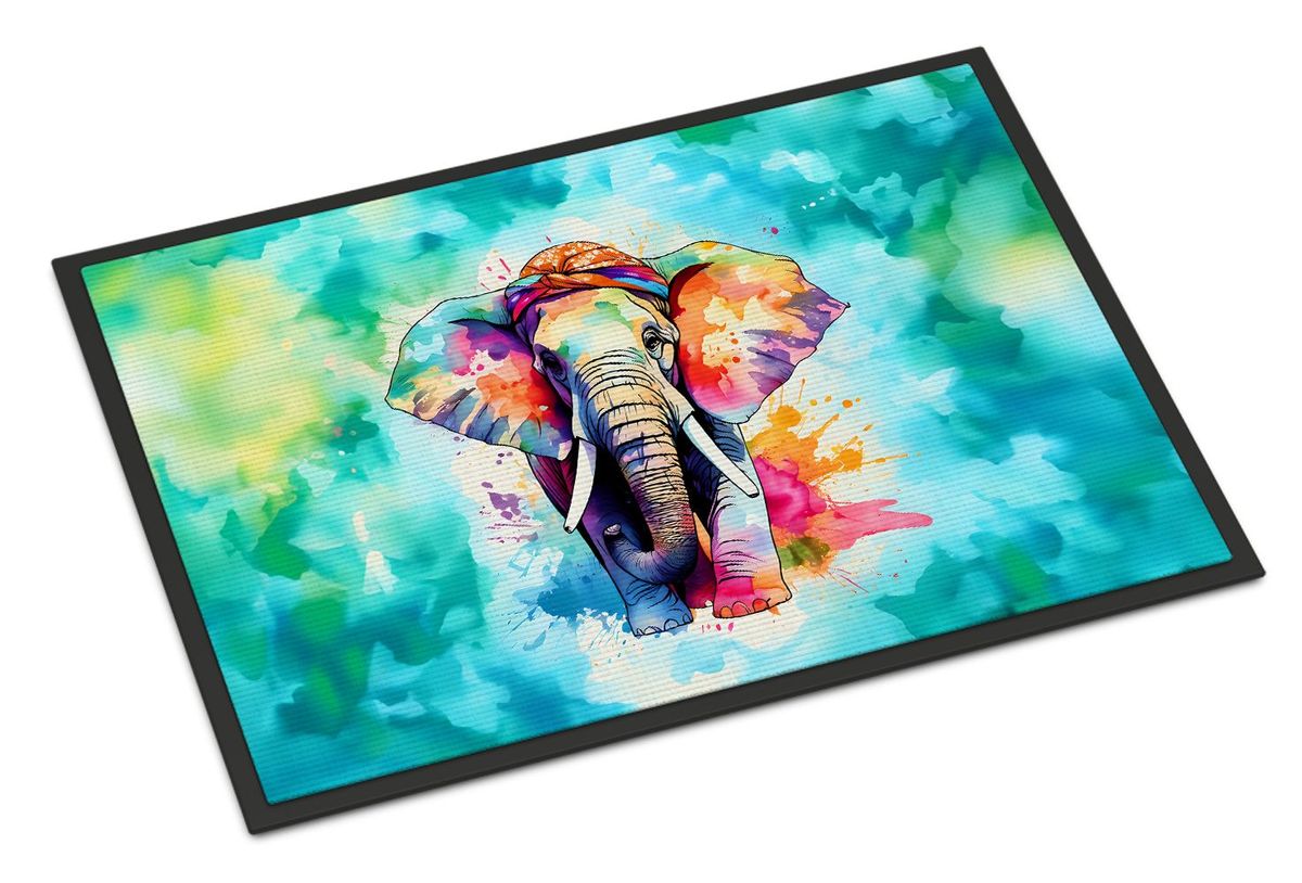 Hippie Animal Elephant Doormat Front Door Mat Indoor Outdoor Rugs For Entryway, Non Slip Washable Low Pile, 24H X 36W_maomaolike.com