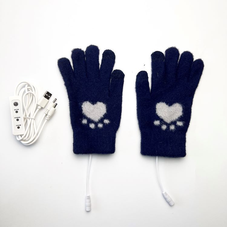 Heating Gloves 5-finger electric touch screen gloves Adult student jacquard bear paw pattern available in USB3 gear_maomaolike.com