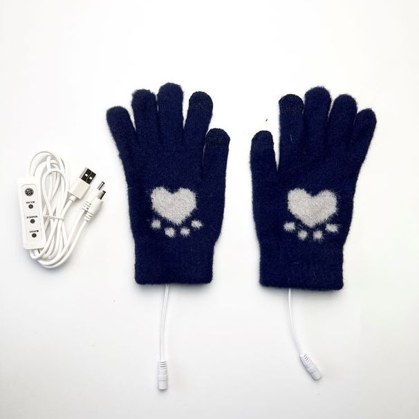 Heating Gloves 5-finger electric touch screen gloves Adult student jacquard bear paw pattern available in USB3 gear_maomaolike.com