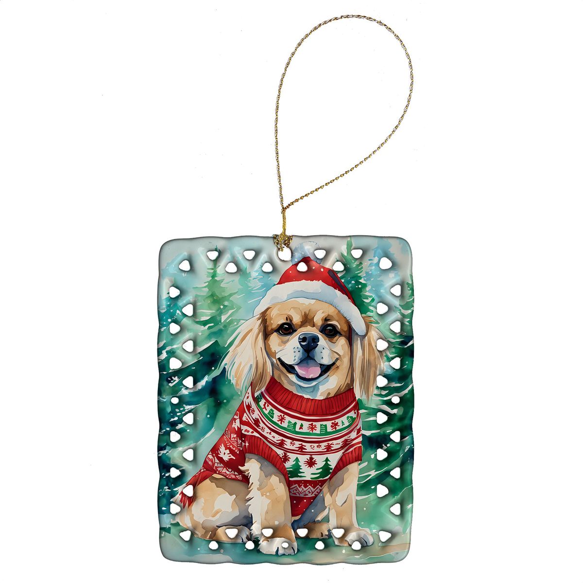 Tibetan Spaniel Christmas Porcelain Ornament Christmas Tree Hanging Decorations For Home Christmas Holiday, Rectangle, Gift, Multicolor_maomaolike.com