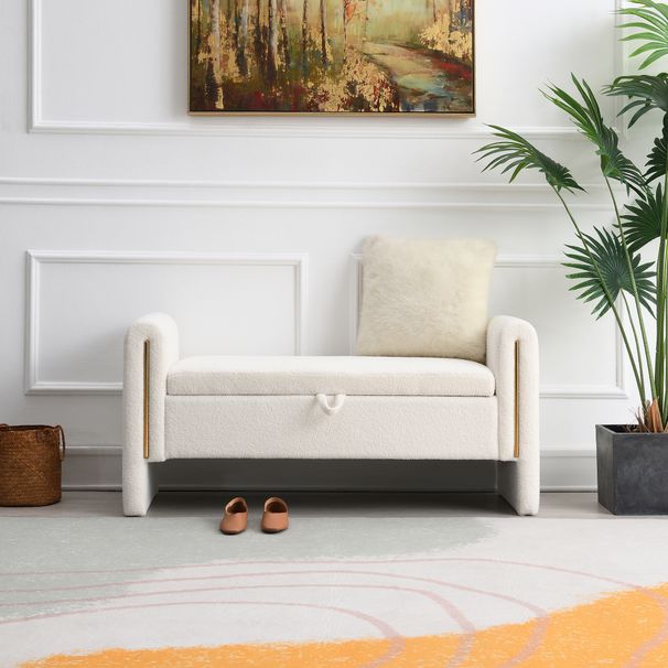 Modern Teddy Bed End Bench With Arms And Storage,Upholstered Large Foot Rest Stool, Comfy Window Vanity Bench For Living Room,Bedroom,Dorm,Coffee Table,Teddy Cream_maomaolike.com