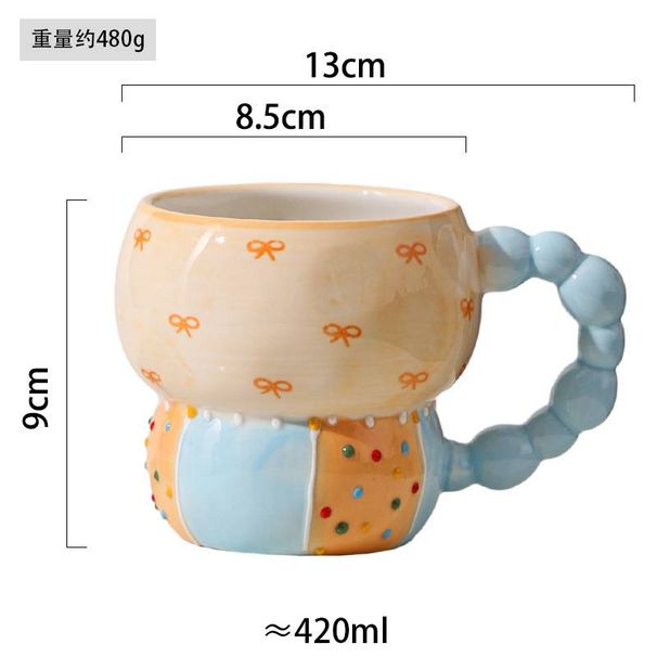 Hand-painted Relief Ceramic Breakfast Cup Large Capacity Oatmeal Cup Mug_maomaolike.com