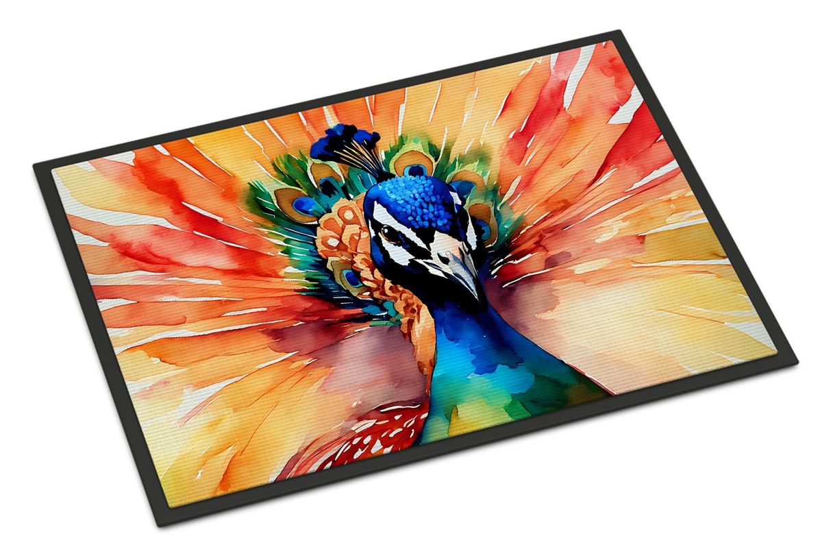 Peacock Doormat Front Door Mat Indoor Outdoor Rugs For Entryway, Non Slip Washable Low Pile, 24H X 36W_maomaolike.com