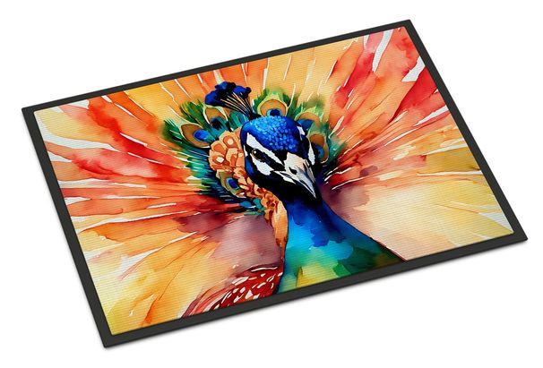 Peacock Doormat Front Door Mat Indoor Outdoor Rugs For Entryway, Non Slip Washable Low Pile, 24H X 36W_maomaolike.com