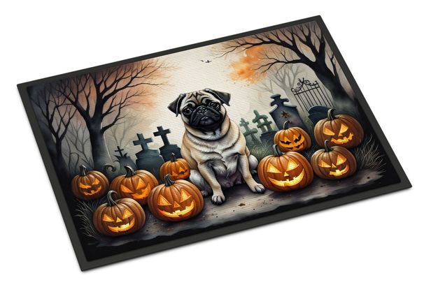 Fawn Pug Spooky Halloween Doormat Front Door Mat Indoor Outdoor Rugs For Entryway, Non Slip Washable Low Pile, 24H X 36W_maomaolike.com