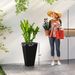 Tall Planters For Outdoor Plants Set Of 3, 28 In Taper Planters With Drainage Holes, Indoor Grande Plant Pots, Front Porch Decor (Black)_maomaolike.com