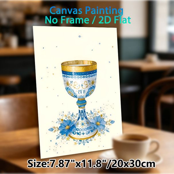 Chalice Themed Painting Poster, Exquisite Blue & Gold Vintage Patterned Chalice With Floral Accents Poster, Elegant Decorative Piece Ideal For Living_maomaolike.com