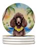 Chocolate Poodle Luau Large Sandstone Coasters Pack Of 4 Absorbent Round Coasters Decor Gifts For Men Or Women, 4 In, Multicolor_maomaolike.com