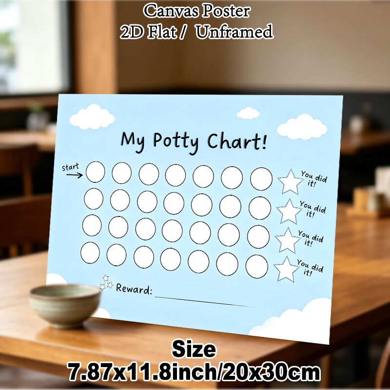 Potty Chart Painting Poster, Light Blue Cloud-themed Poster, Practical Design With Reward Space To Track Potty Training Progress, Ideal For Home_maomaolike.com